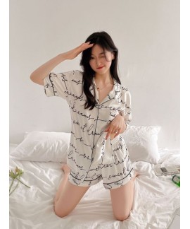 Short ice silk letter short-sleeved pajamas 2023 sexy casual sleepwear sets
