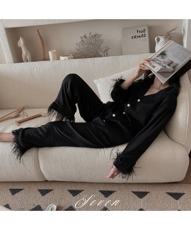 Sexy women's two-piece pajamas thin large size loose sleepwear