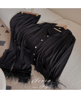 Sexy women's two-piece pajamas thin large size loose sleepwear