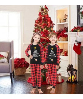 Christmas tree all over the sky plaid printed long-sleeved parent-child home clothes