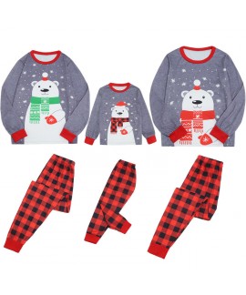 New style home clothes Bear printed parent-child suit Christmas printed parent-child pajamas