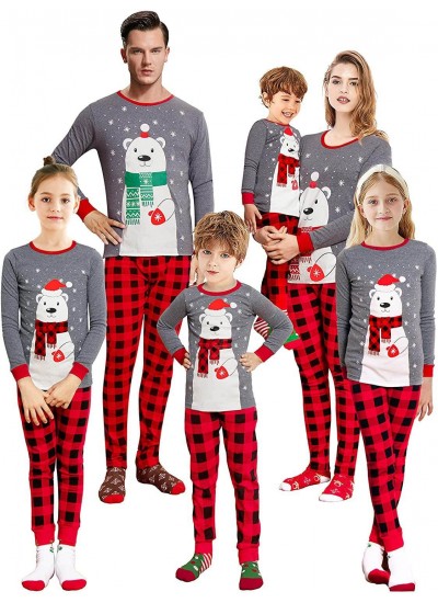 New style home clothes Bear printed parent-child suit Christmas printed parent-child pajamas