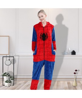 Flannel Spiderman One Piece Couple Pajamas Women's...
