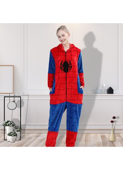 Flannel Spiderman One Piece Couple Pajamas Women's sleepwear sets