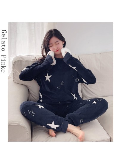 Coral fleece clouds stars winter pajamas women's warm comfortable sleepwear