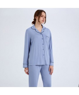 Solid Color Ladies Bamboo Fiber Pajamas Cardigan Homewear Set