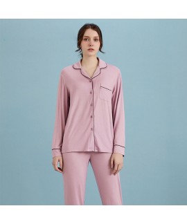Solid Color Ladies Bamboo Fiber Pajamas Cardigan H...