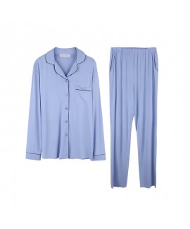 Solid Color Ladies Bamboo Fiber Pajamas Cardigan Homewear Set