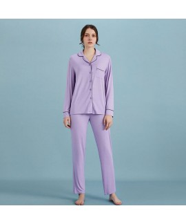 Solid Color Ladies Bamboo Fiber Pajamas Cardigan Homewear Set