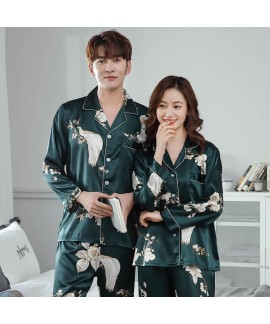 Simulated silk spring and autumn thin long-sleeved ice silk large size cardigan pajama sets