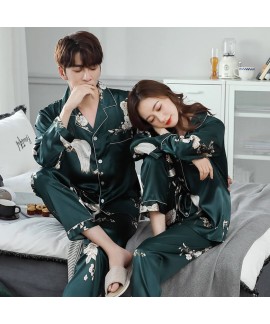 Simulated silk spring and autumn thin long-sleeved ice silk large size cardigan pajama sets