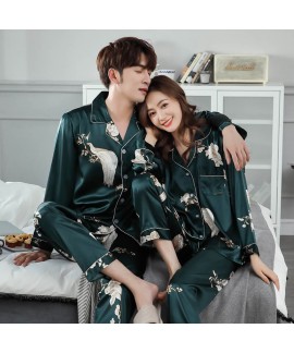 Simulated silk spring and autumn thin long-sleeved ice silk large size cardigan pajama sets