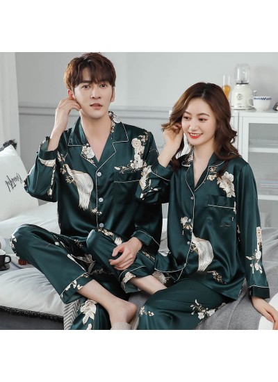 Simulated silk spring and autumn thin long-sleeved ice silk large size cardigan pajama sets