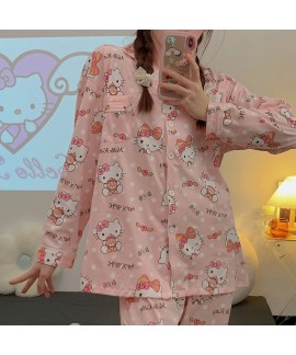 Hello Kitty pajamas women's cute cotton long-sleev...