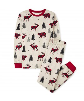 Color contrast elk bear parent-child home pajama suit