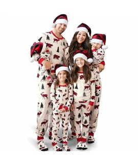 Color contrast elk bear parent-child home pajama suit