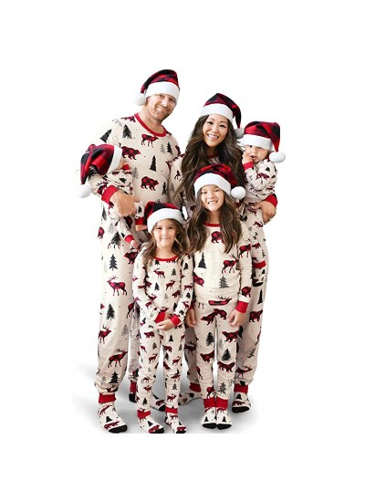 Color contrast elk bear parent-child home pajama suit