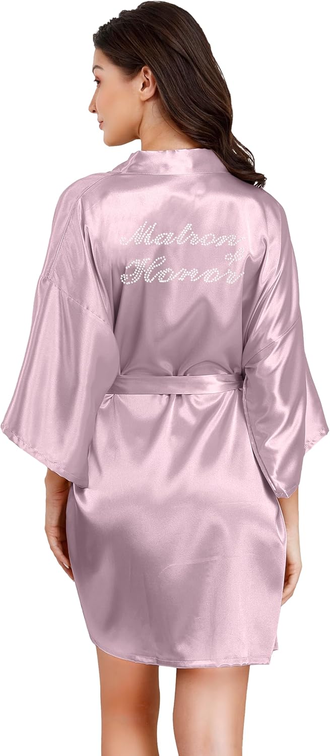 Silver Rhinestone Satin Kimono Robe for Women Bridal Party