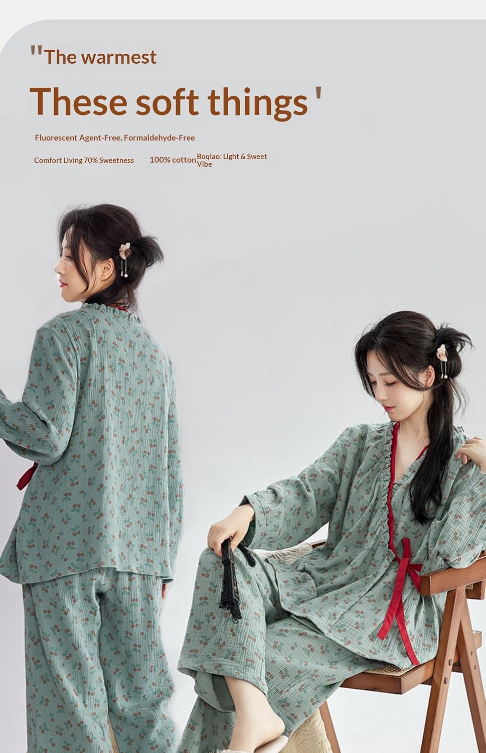 Double-Layer Cotton Gauze Kimono Pajama Set for Women